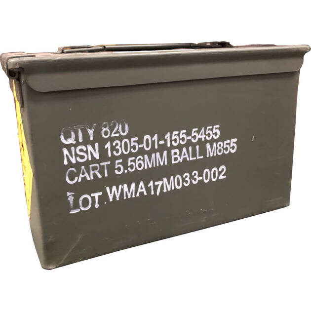Winchester M855 .5.56 NATO Ammunition 820 Round Ammo Can 62 Grain SS109 Pentrator Bullet